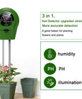 4 In 1 Soil Moisture Meter For Plants Moisture Light pH And Nutrient Tester Soil Test Kit shown in a plant pot with display
