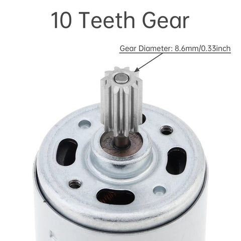 Close-up of 10-teeth gear on Beefed Up 24V 40000 RPM High Speed DC Motor for ride on cars and remote control SUVs