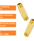 Brass Long Nipple Set 1 Quarter Inch NPT Male To Male Hex Pipe Fittings 3 Inch Length