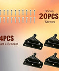 Universal 10mm Ball Stud Strut Mounting Bracket Kit with 4 black L-brackets and 20 screws for DIY automotive support