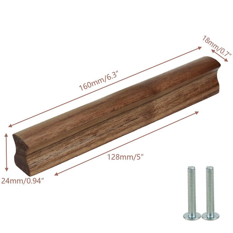 Walnut Wood Cabinet Pulls Set 10 Pcs Solid Wood Strip Type Handles For 5 Inch Center Holes 128mm Spacing natural finish
