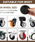 Set Of Four No Slip Furniture Wheel Caster Cups Floor Protectors For Hardwood Floors Prevent Sliding Rubber Bed Frame Stoppers Black Durable Anti Slip Floor Saver, hand holding one cup, size diagram.