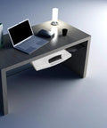 Heavy Duty Sliding Keyboard Tray With Built In Pen Slot And Slick Silver Glide Rails For No Sweat Under Desk Organization and your best ever office setup upgrade, shown extending from a sleek desk.