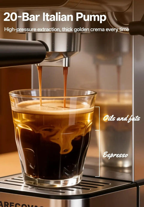 Espresso Machine With Milk Frother For Home Use 20 Bar Pressure Compact Stainless Steel Coffee Maker brewing espresso shot