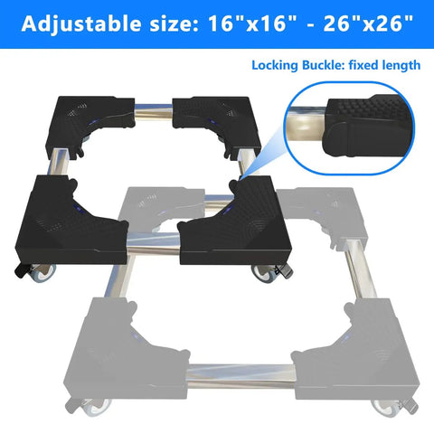 KUPAPO Adjustable Appliance Dolly Cart With Locking Wheels For Mini Fridge Portable Washer Dryer showing adjustable size components.