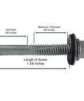Side view of Heavy Duty Number Twelve Roofing Screws One And A Half Inch Self Drilling Type Five Drill Point With Hex Washer Head