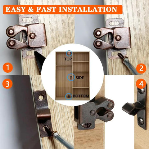 Easy installation guide for Heavy Duty Double Roller Cabinet Latch Bronze Copper Finish 2 Pack Spring Loaded Door Catch.