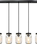 Five Light Glass Mason Jar Pendant Lights Farmhouse Kitchen Island Dining Room, Rustic Adjustable Height Jar Ceiling Fixtures Over Sink