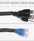 Spiral Cable Wrap Ten Feet One Half Inch Flexible Wire Sleeve For PC TV Computer Electrical Cables Black Cord with Plugs