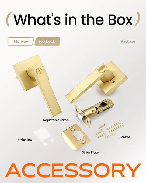 Six Pack Gold Interior Door Levers Non Locking Passage Handles for Hallway and Closet Doors with installation accessories