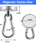 Bad Boy Magnetic Carabiner Hooks, 70 Lbs Hold, 12 Pack, Stainless Steel Swivel Magnets size chart showing dimensions.