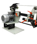 Garage Grade Two By Seventy Two Inch Belt Grinder And Sander Station Variable Speed Drive with motor and adjustable components.