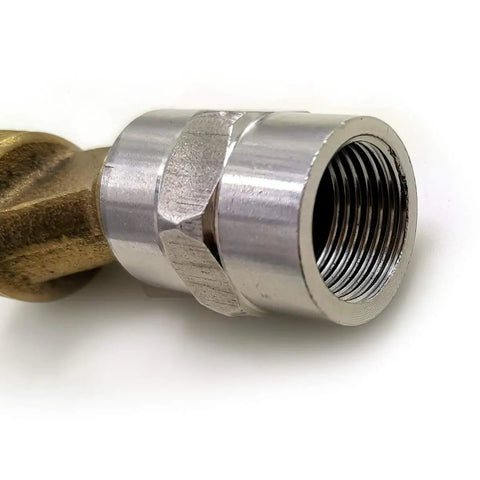 Close-up view of TopTier 304 Stainless Steel Pipe Coupling One Half Inch Female X Female Threaded Fitting with smooth interior thread.