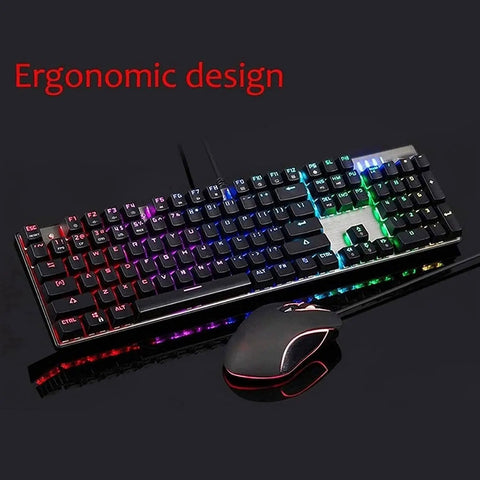 Heavy Duty Mechanical Gaming Keyboard And Mouse Combo Featuring Hella Snappy Blue Switches And Solid Double Shot Keys With Clean RGB Led Backlights For Gamer Rig, showing ergonomic design and vibrant RGB lighting.
