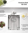 Top view of undermount 12 by 16 inch stainless steel bar sink for wet bar and outdoor RV use with grid and brushed finish.