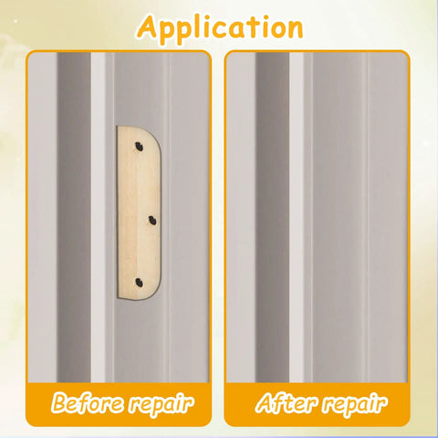 Before and after using 8 Pack Wooden Hinge Repair Plates With Double Sided Tape For Cabinet Doors And Kitchen Cabinets, Door Hole Cover Plate Filler For Wobbling Or Missing Hinges, Wood Repair Kit Cabinet Door Blanks No Sweat Install