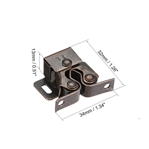 Super Cool 20 Pc Double Roller Ball Cabinet Latches With Easy Grip Copper Finish For Kitchen Cupdoors And Wardrobe Storage Locking. Close-up of a durable copper latch with dimensions.