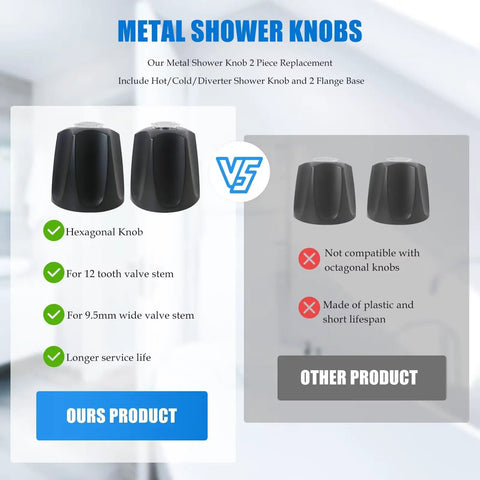Upgrade Your Bathroom With This Easy-Install Matte Black HotioGa Shower Handle Kit Compatible With Pfister Verve, Featuring 2-Piece Knobs And Bases For A Sleek Modern Look That Truly Rocks!, matte black metal shower knobs, 2-piece set for 12-tooth valve stem
