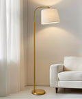 62 Inch Tall Arc Floor Lamp With Antique Brass Shade Lantern Industrial Gold Finish Mid Century Modern Reading Light in living room