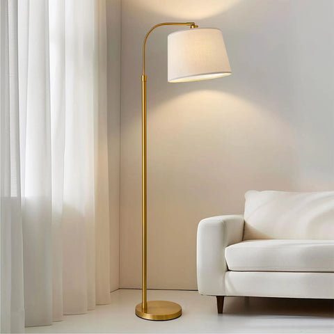 62 Inch Tall Arc Floor Lamp With Antique Brass Shade Lantern Industrial Gold Finish Mid Century Modern Reading Light in living room