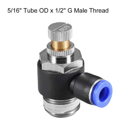 Badass Push To Connect Air Flow Control Valve Elbow With 8mm Od And G1/2 Male Thread Pneumatic Speed Controller Featuring Precision Needle Knob For Tight Shop Builds And Smooth Adjustments
