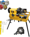 Rock Solid Electric Pipe Threader Machine For Cutting Threading And Trimming Half To Three Inch Conduit With Smooth Auto Oiling System and accessories.