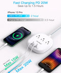 20W USB C Desktop Power Strip With 3 AC Outlets, 3 USB-A Ports, And 1 USB-C Fast Charge, Flat Plug, charging two phones
