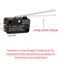 Beefy Long Lever Micro Limit Switch SPDT 1NO 1NC V-153-1C25 for industrial panels with long actuator lever