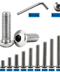 1/4-20 X 3/8 Button Head Hex Socket Bolts Made From 304 Stainless Steel with hex key and various lengths for DIY projects.