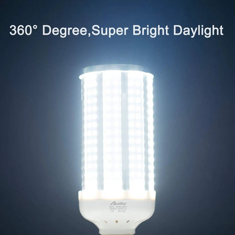Two Pack 60W LED Corn Light Bulbs 6000 Lumens 6500K Daylight White E26 E27 Base for Outdoor and Indoor Use close-up
