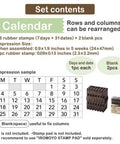 Straight Up Game Changing Perpetual Calendar Stamp Set Featuring 38 Connectable Rubber Date And Weekday Stamps For Smooth Office Admin Hacks And Boss Level Daily Planner Organization layout with 38 modular stamps and sample calendar.
