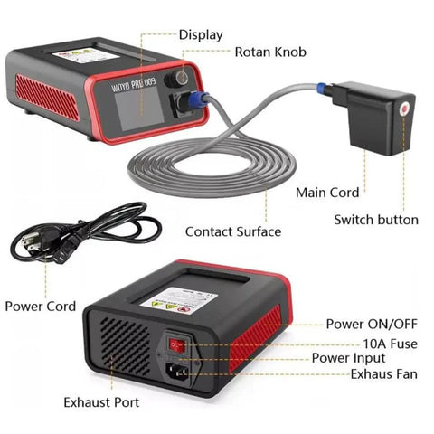 Powerful 1500W Paintless Dent Repair Machine With Magnetic Induction Hot Box, showing digital screen, cords, and components.