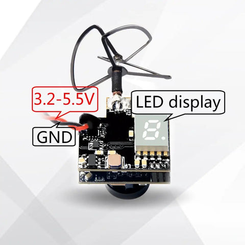 Micro FPV AIO 600TVL Camera With 5.8GHz Transmitter And Cloverleaf Antenna For Tiny Drones, LED display visible