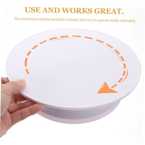 Rorpoir Adjustable Electric Rotating Display Stand For Jewelry And Watches With Anti Skid Base Energy Saving Motorized Turntable, white ABS finish, hand-held view.