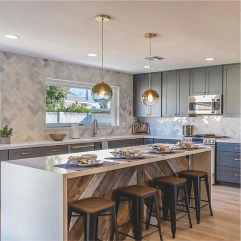 Gradient Gold Glass Globe Pendant Light For Kitchen Island Dope Glow Sphere Fixture Adjustable 59.8 Inch Cable