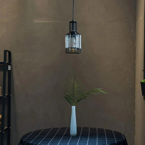 Circular Dimmable Pendant Light For Track Systems, H Type Pendant With Clear Crystal Shade over table