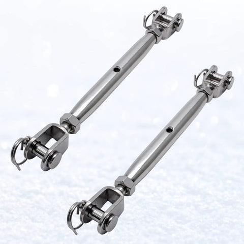 Two pieces of Five Pack Beefy Stainless Steel Jaw And Jaw Turnbuckle Rigging Screws Three Sixteenth Inch M5 Closed Body Marine Grade.