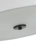 Close-up of Graphite Three Light Semi Flush Ceiling Mount Fixture From Inspire Collection showing the base and linen shade.