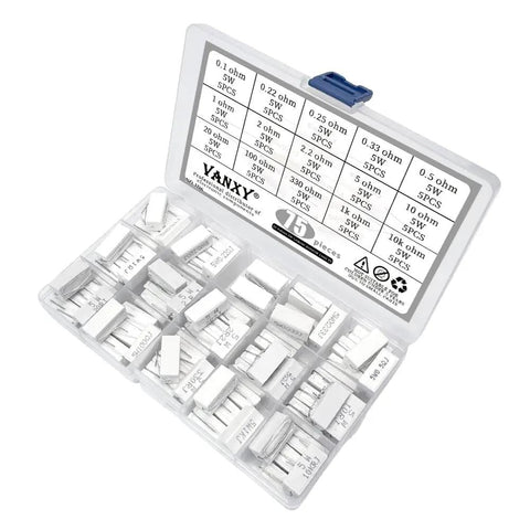 75 Piece 5W Ceramic Cement Resistor Kit With Axial Leads White Wirewound Power Resistors Covering 0.1R Through 10K Ohm for DIY projects