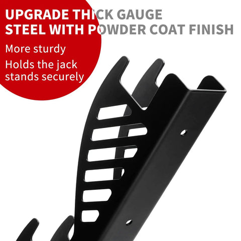 Heavy Duty Jack Stand Wall Mount Organizer For 2 And 3 Ton Stands In 12 Gauge Steel With Powder Coat Finish close-up view