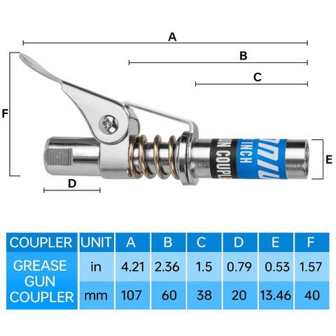 Grease gun coupler with locking lever and spring, chrome finish, 1/8 in NPT, fits all grease guns