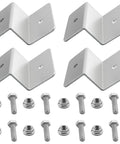 Z Bracket Solar Panel Mounting Kit Four Pack For RV Boat Roof Off Grid Aluminum Lightweight Corrosion Resistant With Stainless Steel Fasteners Easy Bolt On Install No Extra Accessories Needed, image of four aluminum Z brackets with fasteners