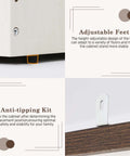 Adjustable feet and anti-tipping kit of 4 Door Armoire Wardrobe With Sliding Barn Doors LED Lighting Drawers And Hanging Rod Freestanding Wooden Closet In Antique White Finish For Bedroom Storage