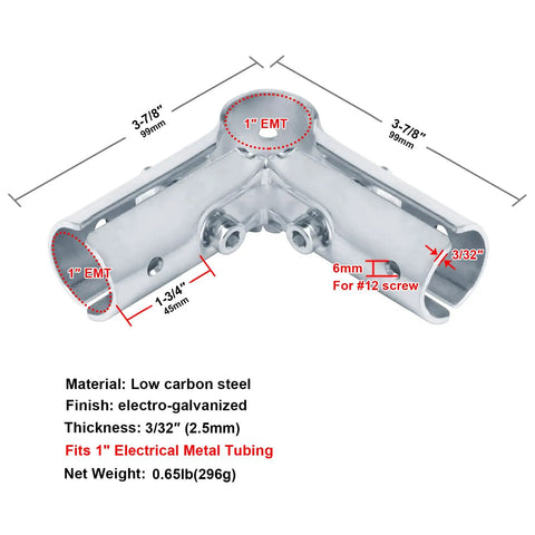 Diagram of 4 Pack 90 Degree Pipe Clamp Connectors For 1 Inch EMT Tubing Structural Pipe Fittings In 3/32 in Steel