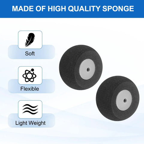RC Airplane Wheels Foam Sponge Tires Replacement Kit for DIY Planes and Helicopters, lightweight black and grey PU foam wheels