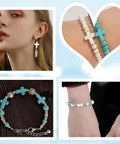 200 Pcs White Cross Beads And Blue Stone Beads Bulk 8mm Round Synthetic Turquoise in jewelry making display with bracelets and earrings