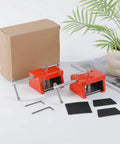 Heavy Duty Hole Punching Fixture Clamping Jig For Cabinet Assembly And Custom Furniture, red aluminum jigs with tools on a table.