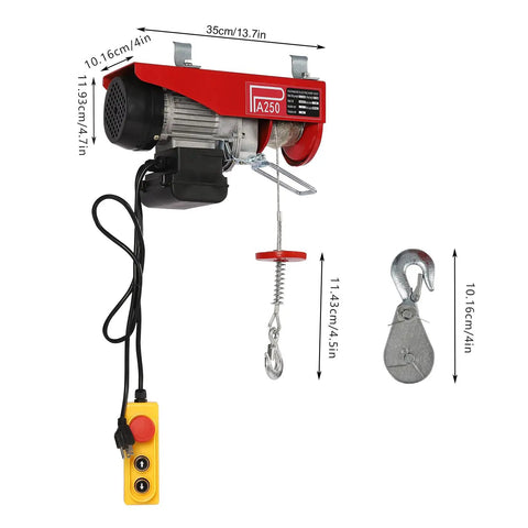 551 Lb Mini Electric Hoist With Emergency Stop Switch, 510 Watt Motor And Wired Control, Compact Portable Winch for lifting