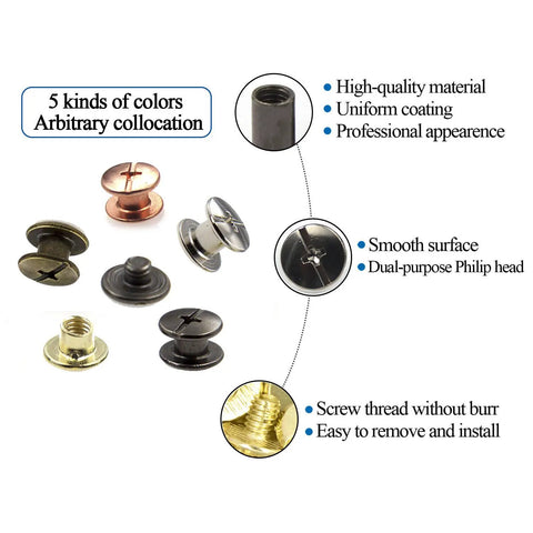Snag This Legit Chicago Screw Hardware Pack Featuring Heavy Duty M5 By Four Millimeter Pillars With Matching Caps In Five Crisp Metallic Shades, showing assorted colors.