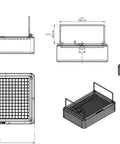 Premium Stainless Steel Parts Washing Basket For Tiny Hardware Top Shelf, showing dimensions and perforated design for cleaning.